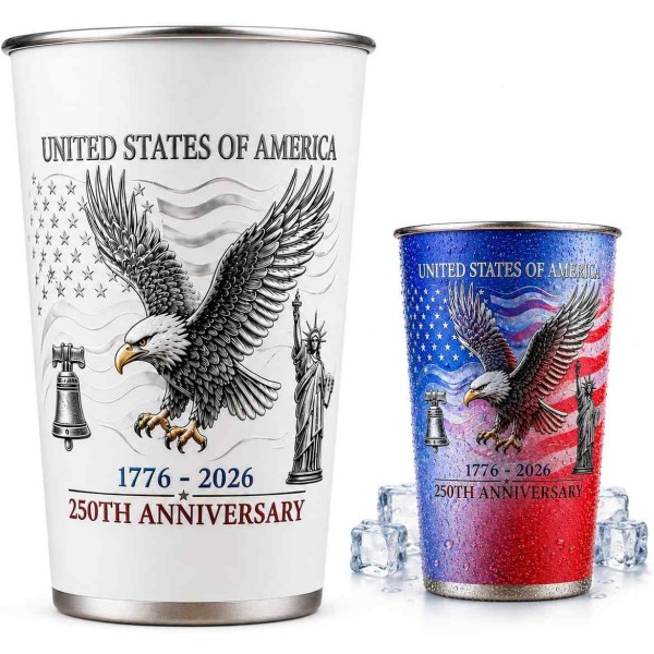 250th Anniversary Color Changing Stainless Steel Cup 16 oz Patriotic Eagle Drinkware